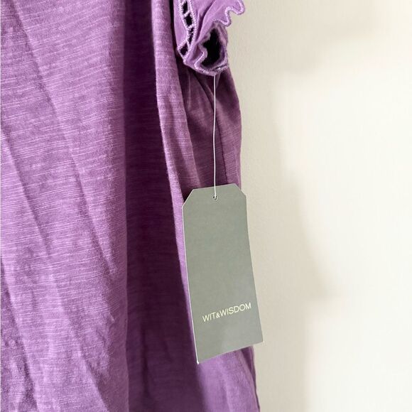 NWT Wit & Wisdom Nordstrom Eyelet Flutter Sleeve Jersey Tee in Sunset Purple - S - Picture 6 of 7